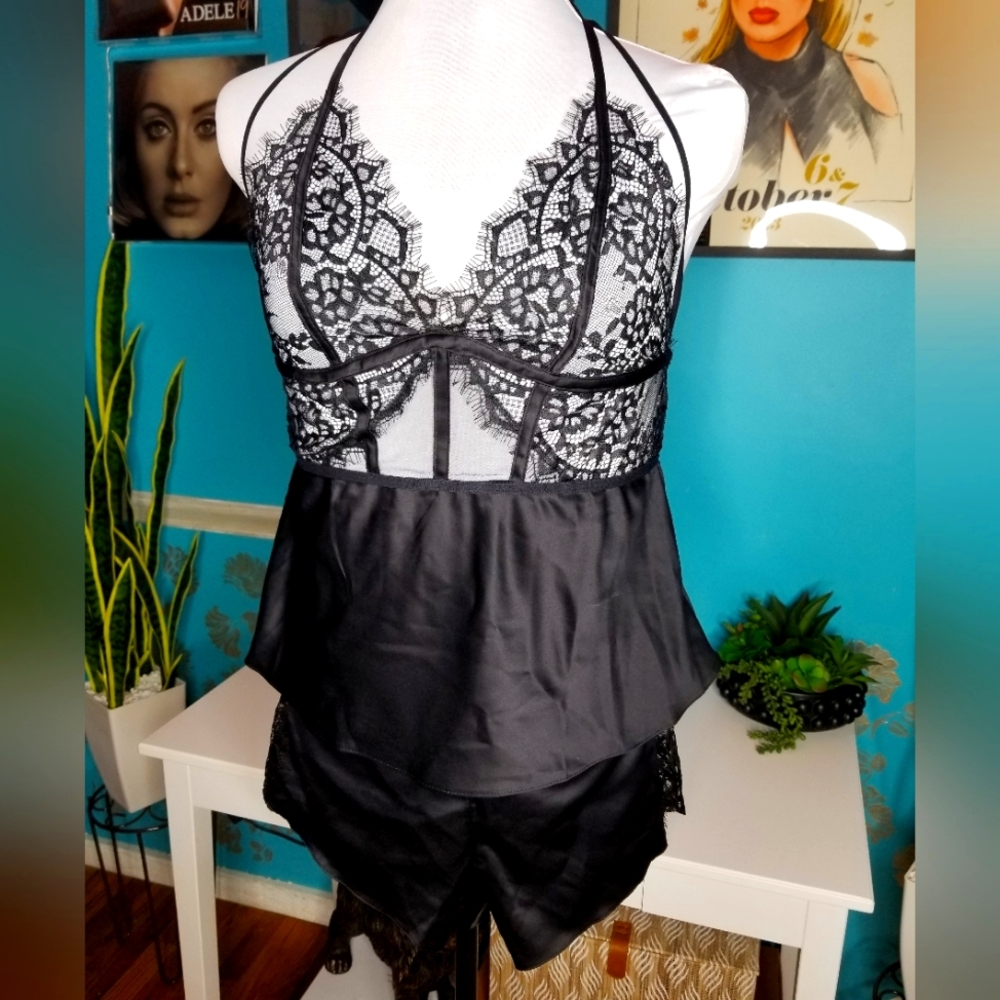 Ann Summers Black Satin & Lace Pajama Set
